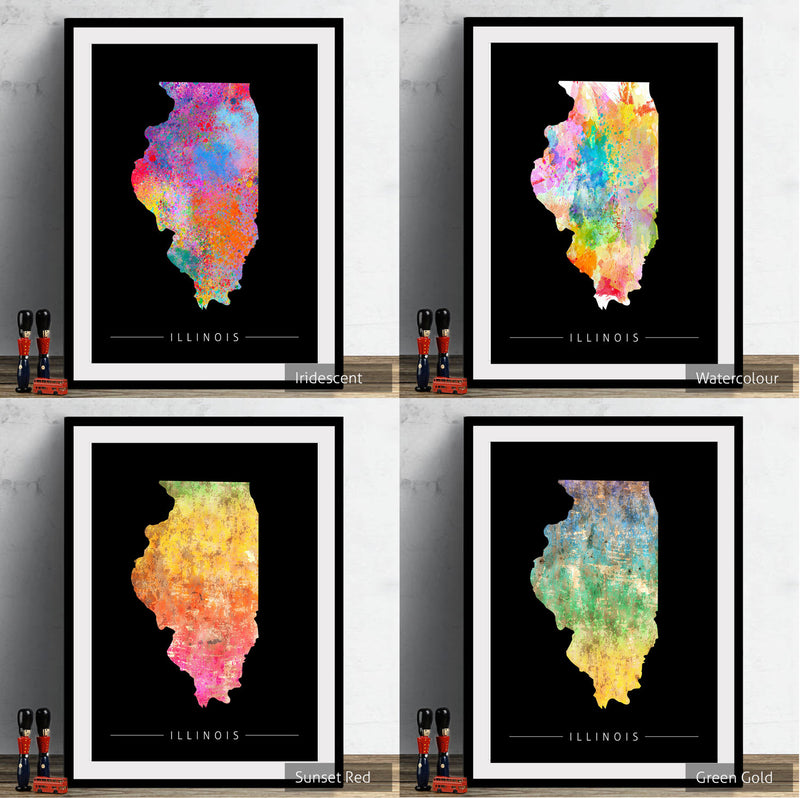 Illinois Map: State Map of Illinois - Sunset Series Art Print