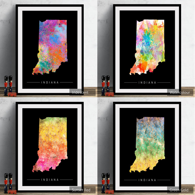 Indiana Map: State Map of Indiana - Sunset Series Art Print