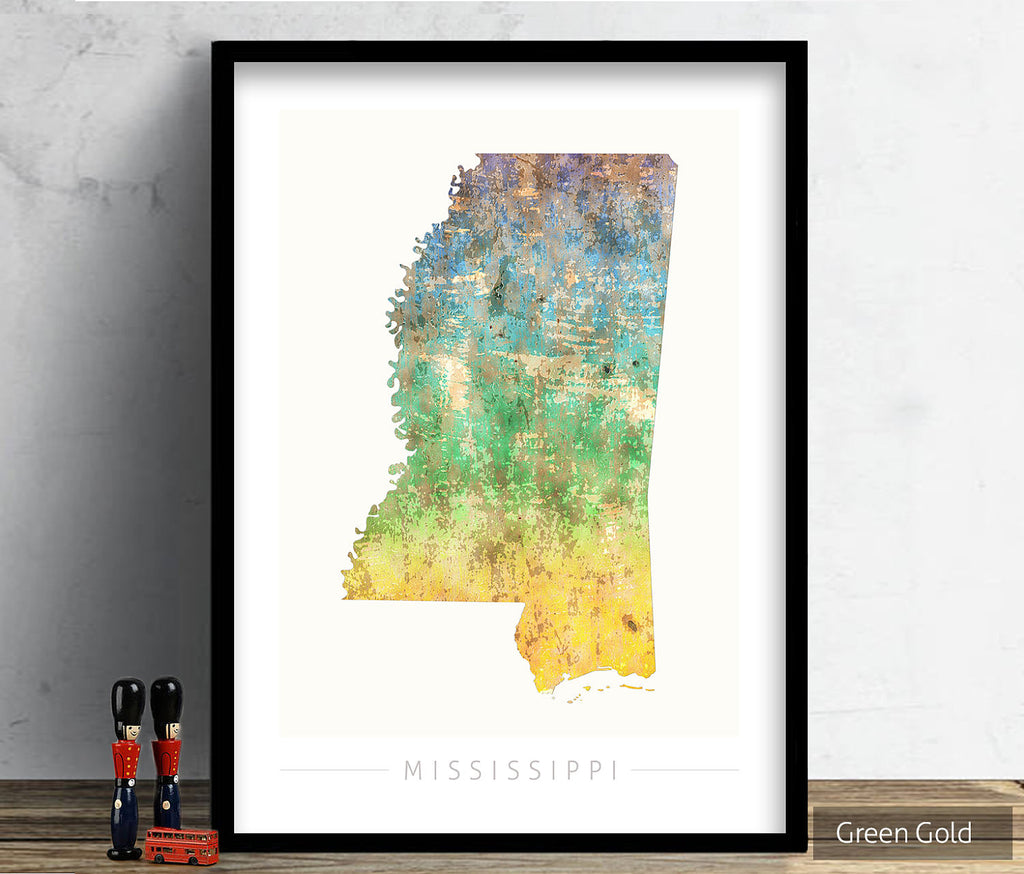 Mississippi Map: State Map of Mississippi - Sunset Series Art Print