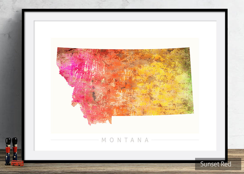 Montana Map: State Map of Montana - Sunset Series Art Print
