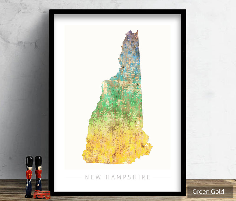 New Hampshire Map: State Map of New Hampshire - Sunset Series Art Print