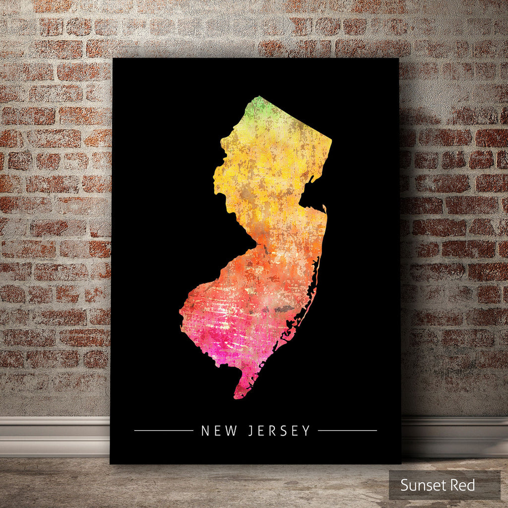New Jersey Map: State Map of New Jersey - Sunset Series Art Print