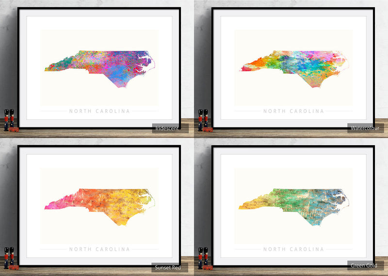 North Carolina Map: State Map of North Carolina - Sunset Series Art Print