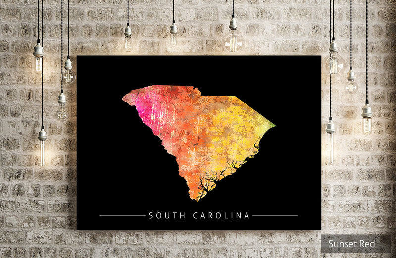 South Carolina Map: State Map of South Carolina - Sunset Series Art Print