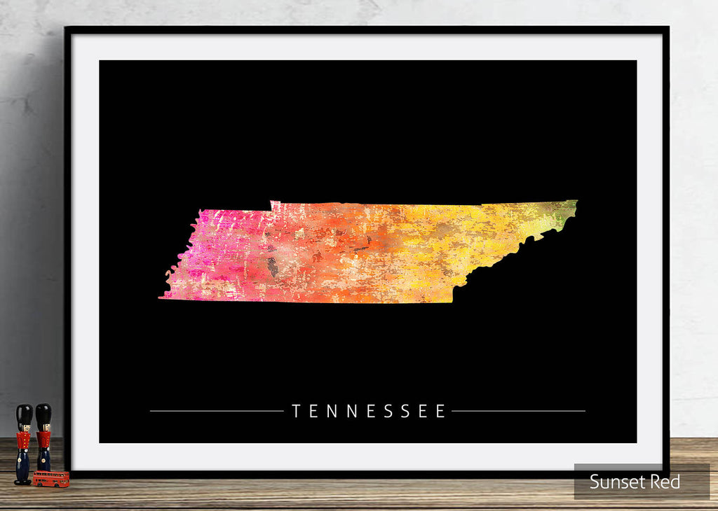Tennessee Map: State Map of Tennessee - Sunset Series Art Print