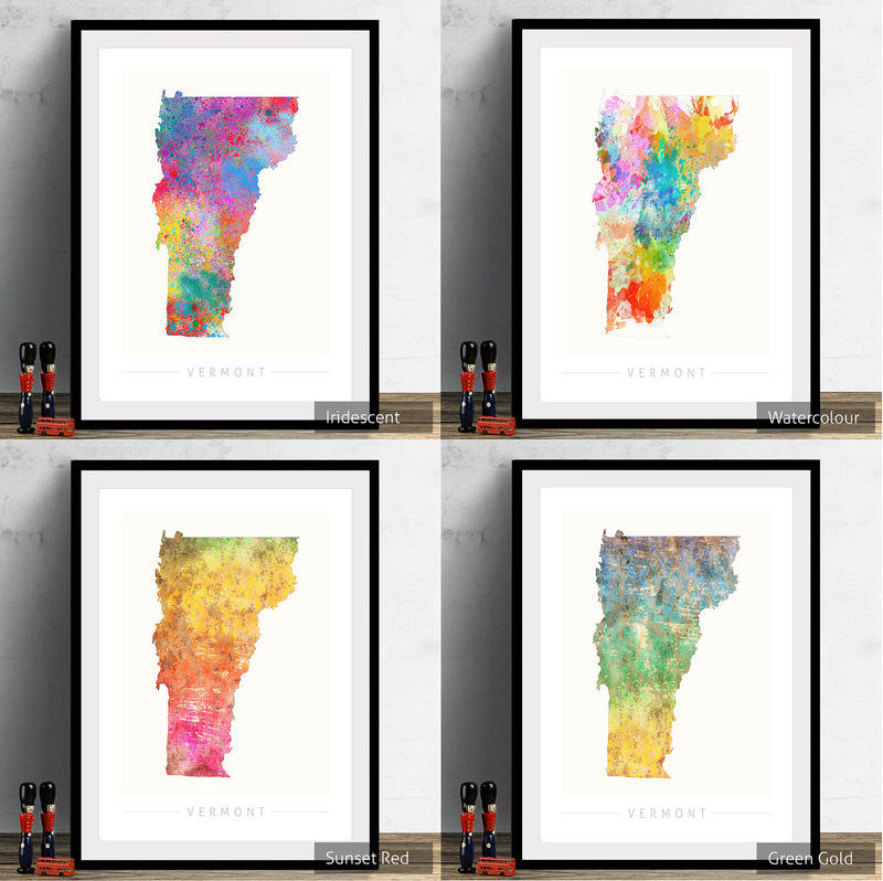 Vermont Map: State Map of Vermont - Sunset Series Art Print
