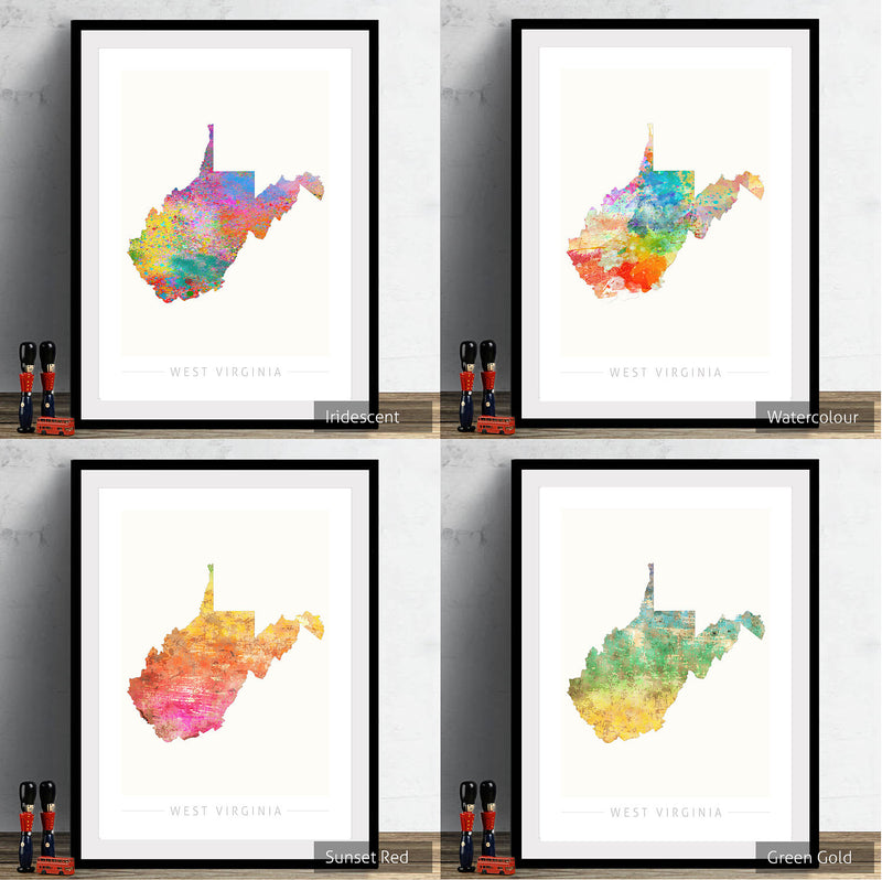 West Virginia Map: State Map of West Virginia - Sunset Series Art Print