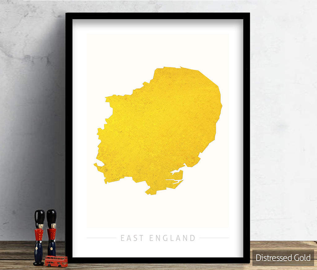 East England Map: County Map of East England - Colour Series Art Print