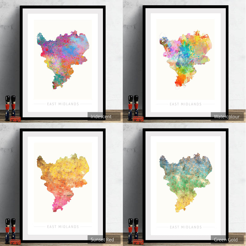 East Midlands Map: County Map of East Midlands - Sunset Series Art Print