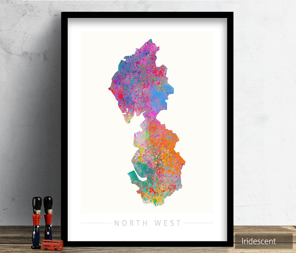 North West Map: County Map of North West England - Sunset Series Art Print