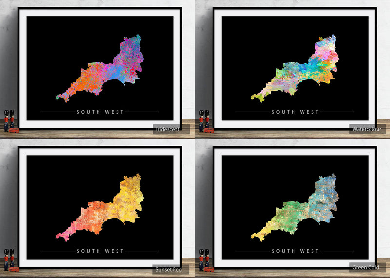 South West Map: County Map of South West England - Sunset Series Art Print
