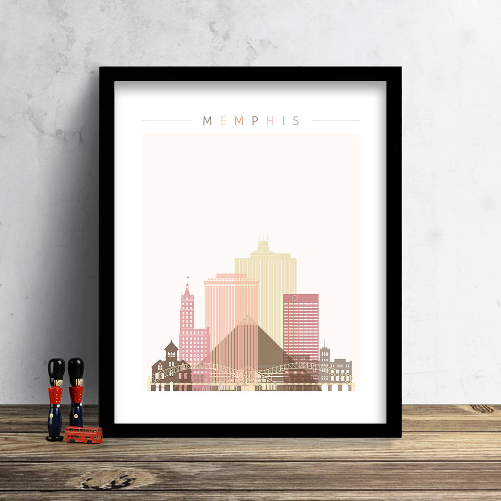 Memphis Skyline: Cityscape Art Print, Home Decor - Summer Theme