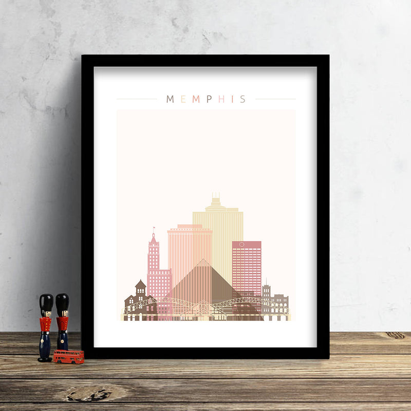 Memphis Skyline: Cityscape Art Print, Home Decor - Summer Theme