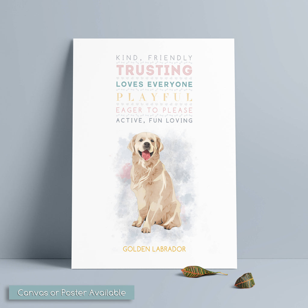 GOLDEN LABRADOR Dog: Trait Print - Breed Personality  - Gift Pet Lovers Art Print