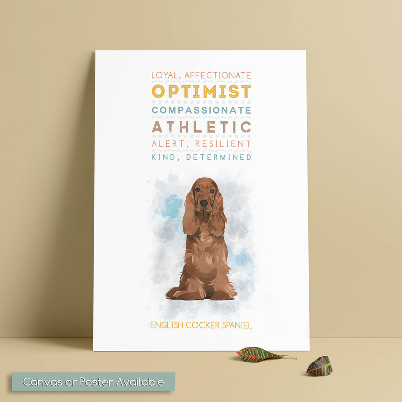 ENGLISH COCKER SPANIEL Dog: Trait Print - Breed Personality  - Gift Pet Lovers Art Print