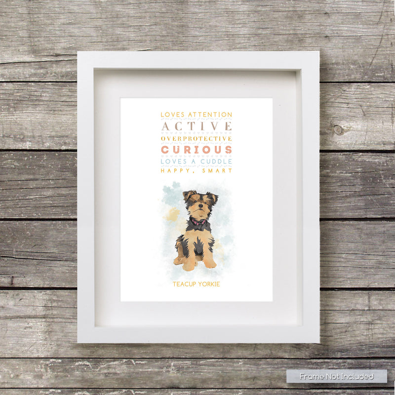 TEACUP YORKIE Dog: Trait Print - Breed Personality  - Gift Pet Lovers Art Print