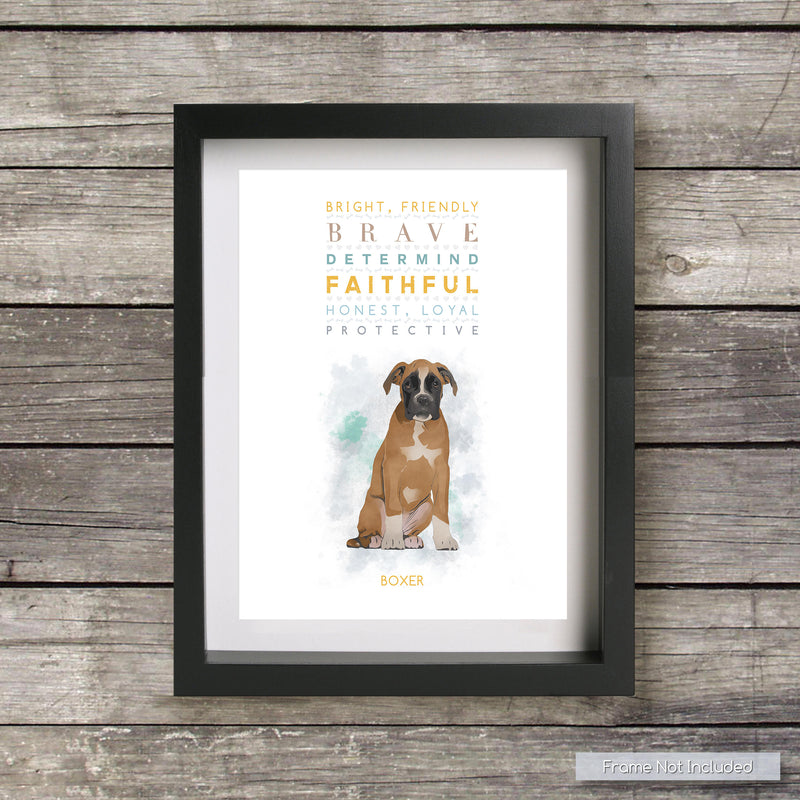 BOXER Dog: Trait Print - Breed Personality  - Gift Pet Lovers Art Print