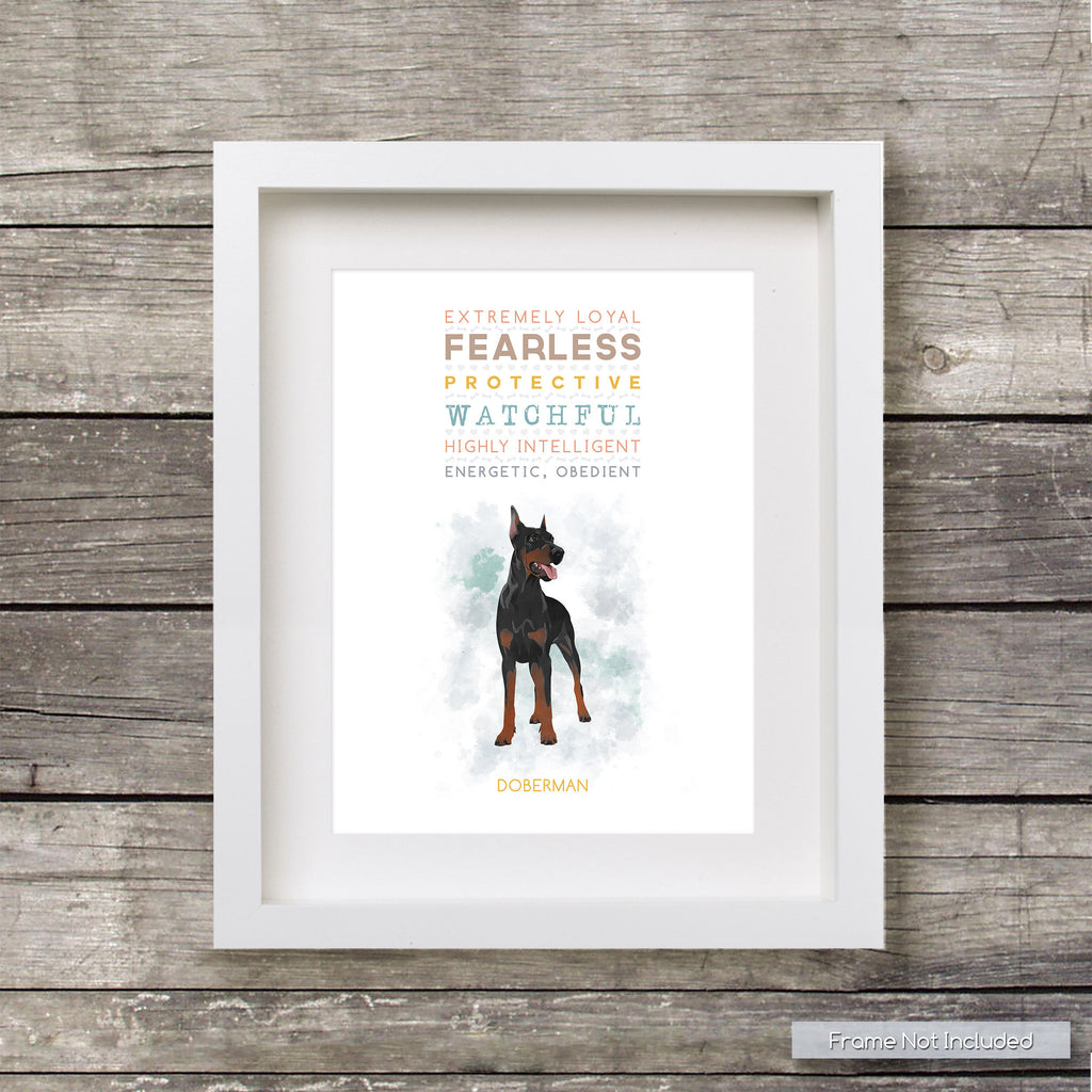 DOBERMAN Dog: Trait Print - Breed Personality  - Gift Pet Lovers Art Print