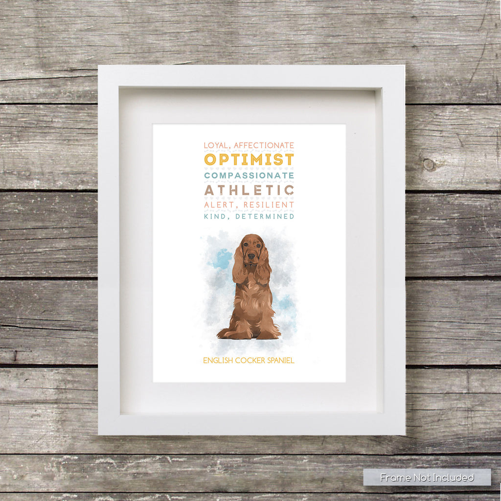 ENGLISH COCKER SPANIEL Dog: Trait Print - Breed Personality  - Gift Pet Lovers Art Print
