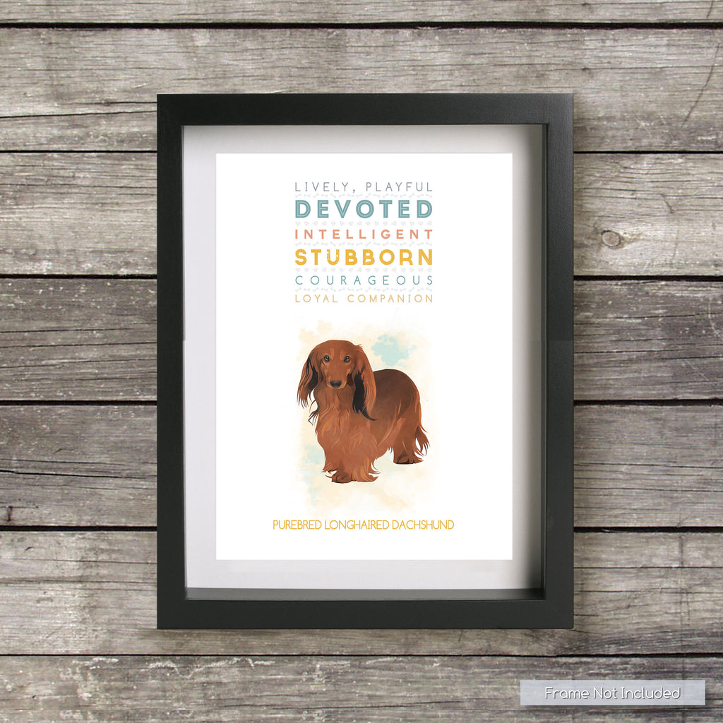 PUREBRED LONGHAIRED DACHSHUND Dog: Trait Print - Breed Personality  - Gift Pet Lovers Art Print