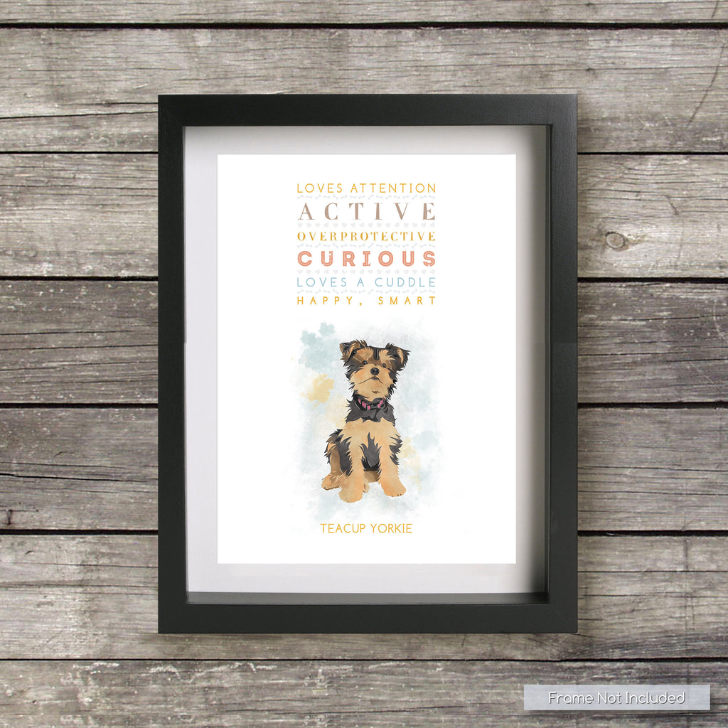 TEACUP YORKIE Dog: Trait Print - Breed Personality  - Gift Pet Lovers Art Print