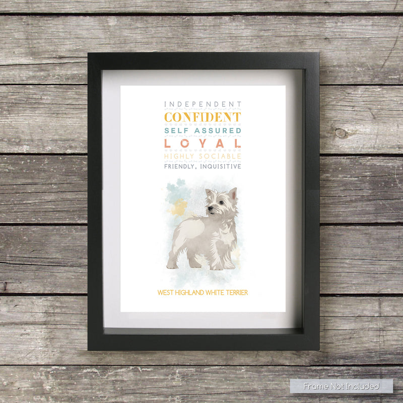 WEST HIGHLAND WHITE TERRIER Dog: Trait Print - Breed Personality  - Gift Pet Lovers Art Print