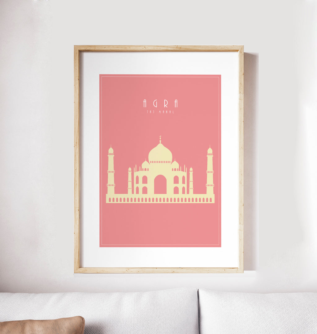 India, Taj Mahal: Travel Poster, World Landmarks Print