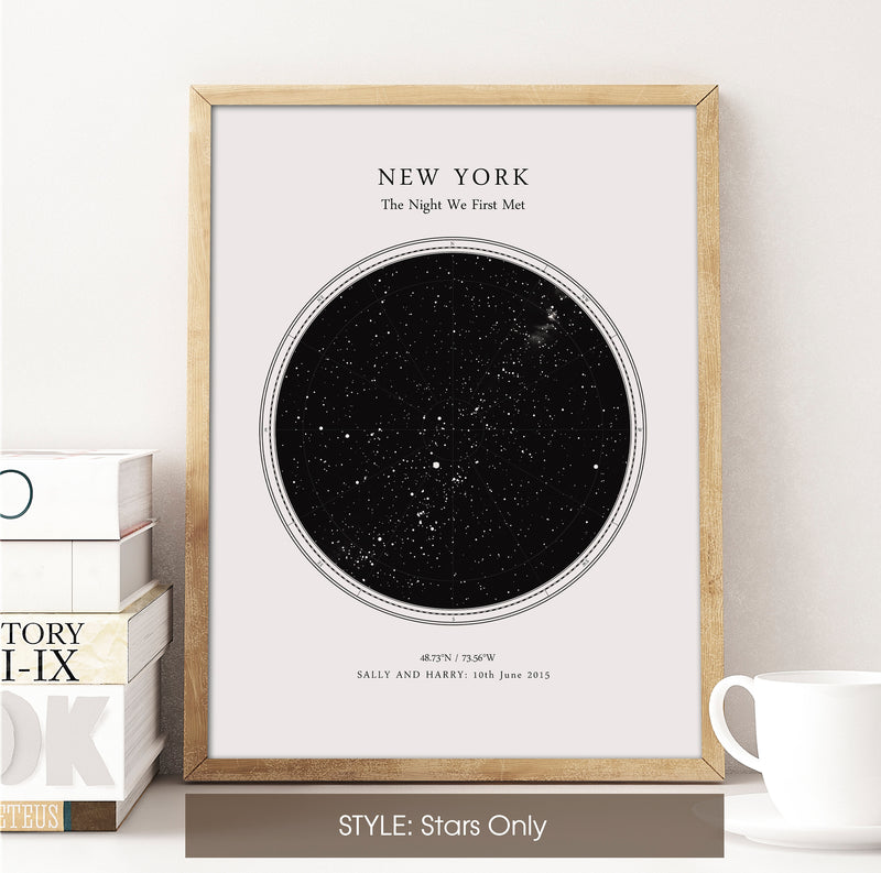 Personalised Star Map Print, Night Sky Print, Star Chart Poster or Canvas - Anniversary Gift - WHITE CIRCULAR