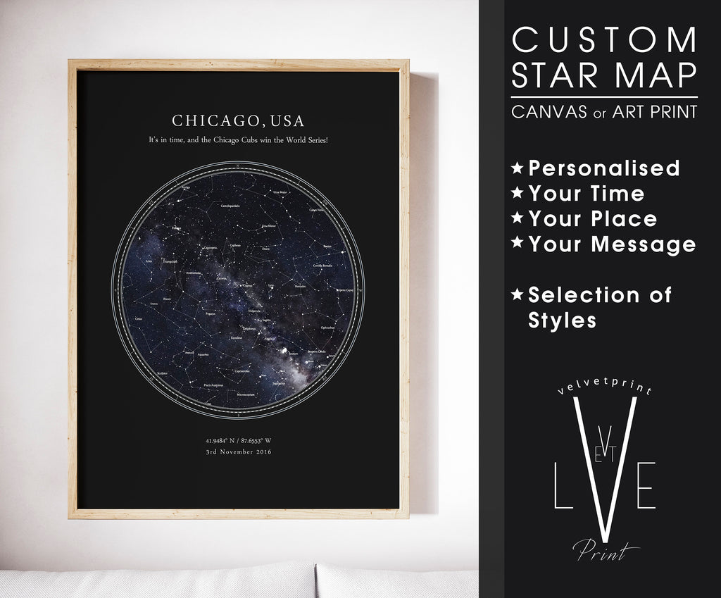 Personalised Star Map Print, Night Sky Print, Star Chart Poster or Canvas - Anniversary Gift - HDR BLACK CIRCULAR