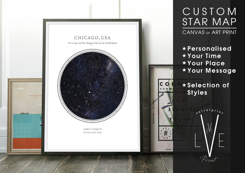 Personalised Star Map Print, Night Sky Print, Star Chart Poster or Canvas - Anniversary Gift - HDR WHITE CIRCULAR