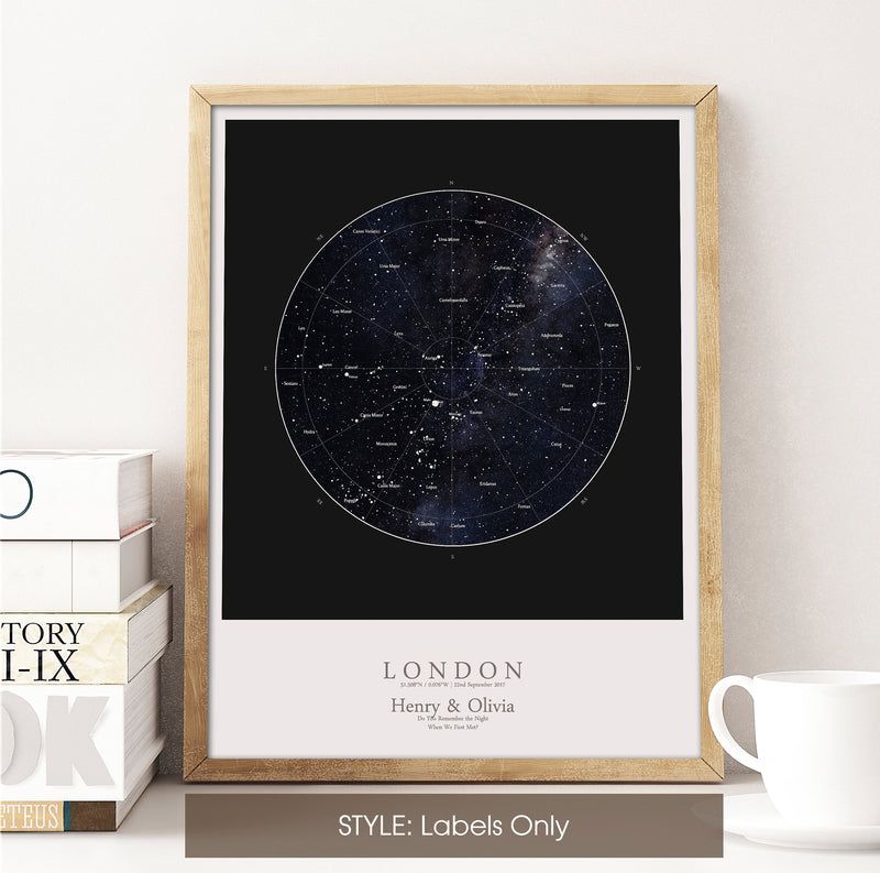 Custom Star Map Print, Night Sky Print, Star Chart Poster or Canvas - Anniversary Gift - HDR BLACK SQUARE