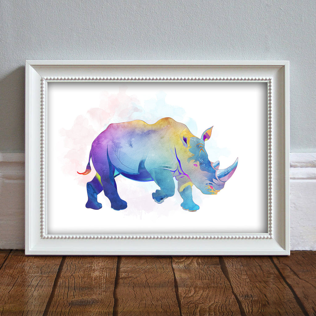 Rhinoceros: Watercolour Print For Nursery, Home Decor - Africa Animal Illustration Series