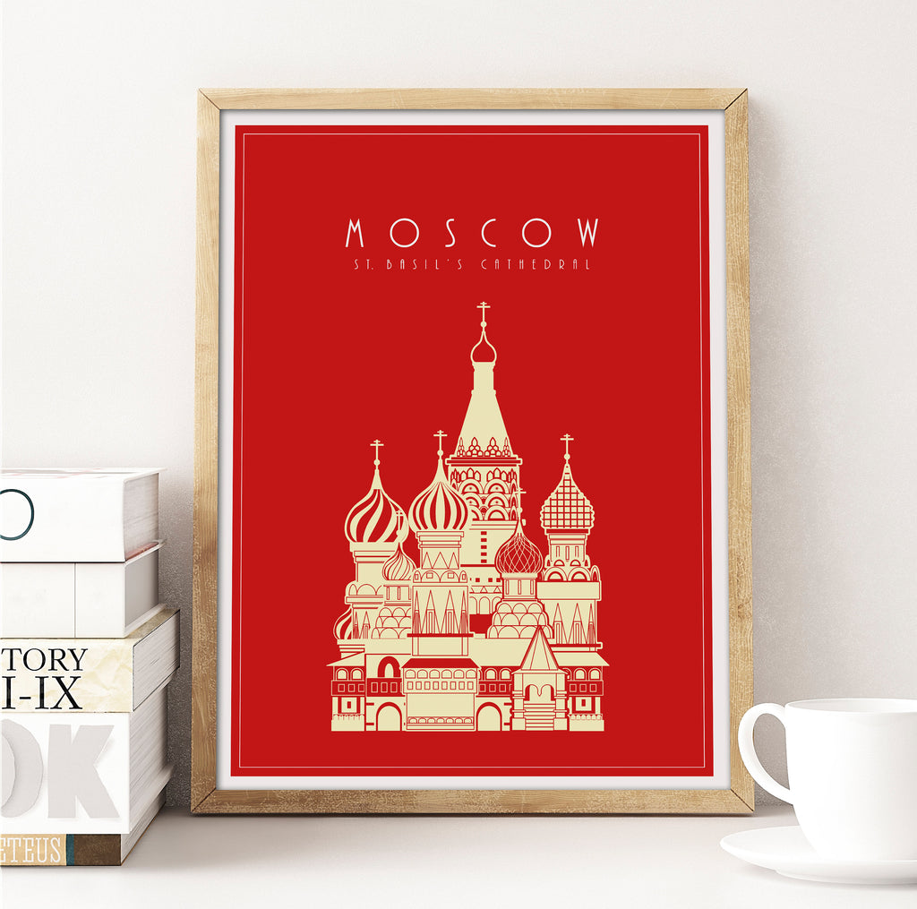 Moscow,Vasily, Saint Basil's Cathedral: Travel Poster, World Landmarks Print
