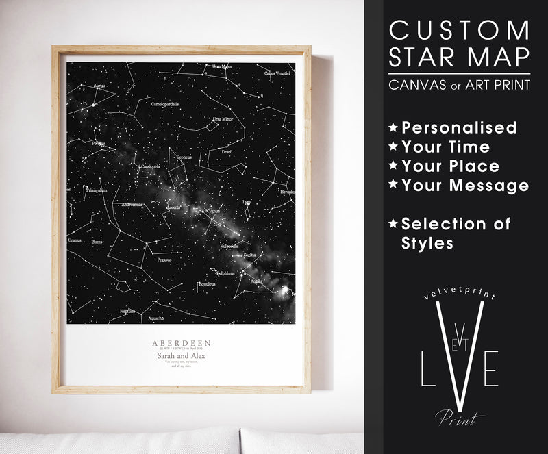 Custom Star Map Print, Night Sky Print, Star Chart Poster or Canvas
