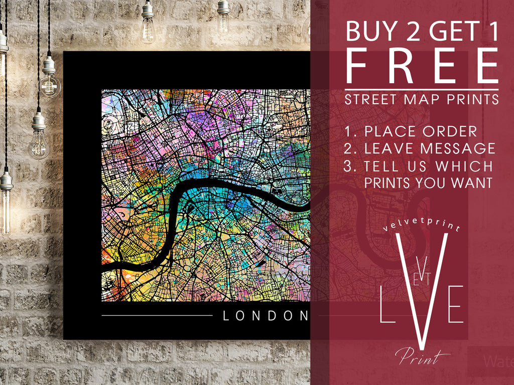 FREE PRINT Street Map Art Prints - Buy 2 Get 1 Free!