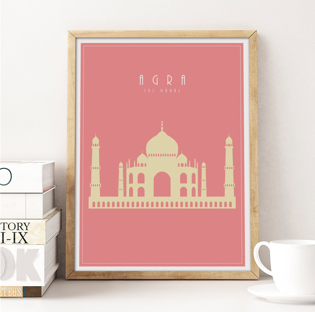 India, Taj Mahal: Travel Poster, World Landmarks Print