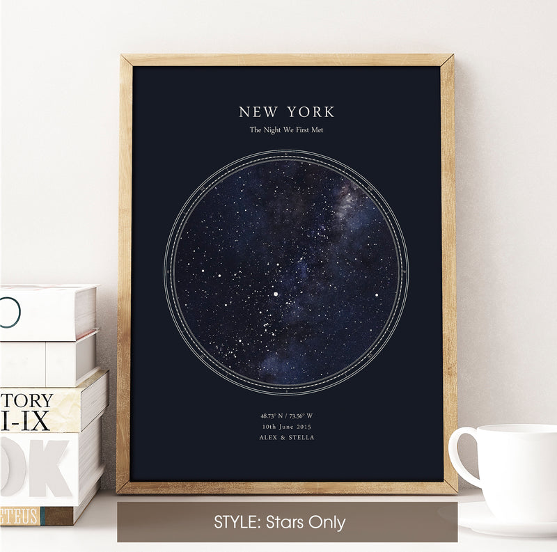 Custom Star Map Print, Night Sky Print, Star Chart Poster or Canvas - Anniversary Gift - HDR BLUE CIRCULAR