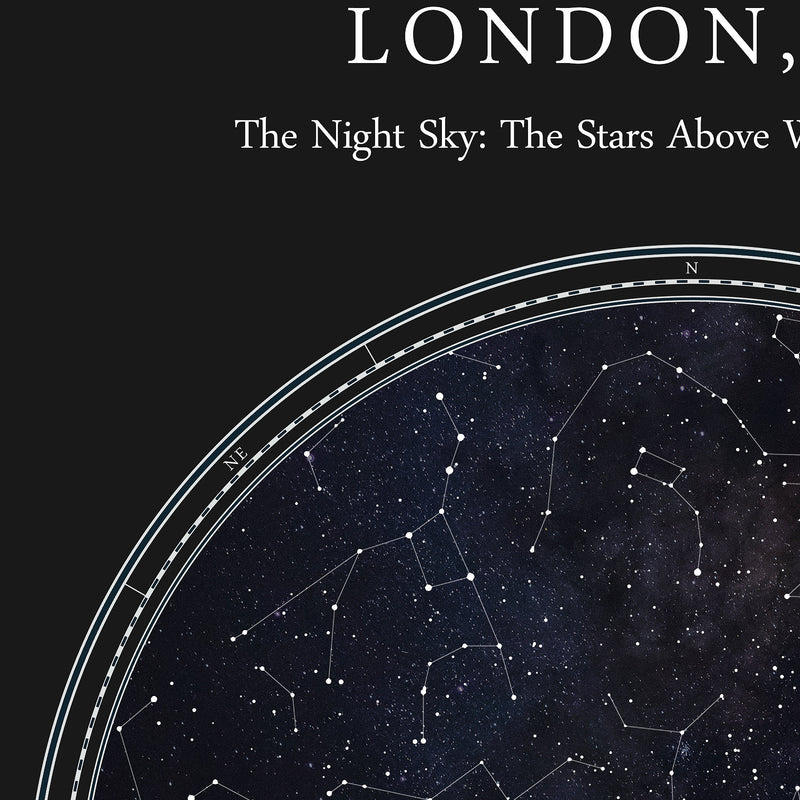 Custom Star Map Print, Night Sky Print, Star Chart Poster or Canvas - Anniversary Gift - HDR BLACK CIRCULAR