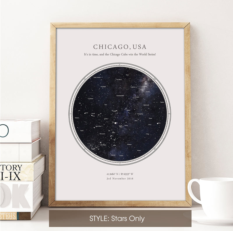 Custom Star Map Print, Night Sky Print, Star Chart Poster or Canvas - Anniversary Gift - HDR WHITE CIRCULAR