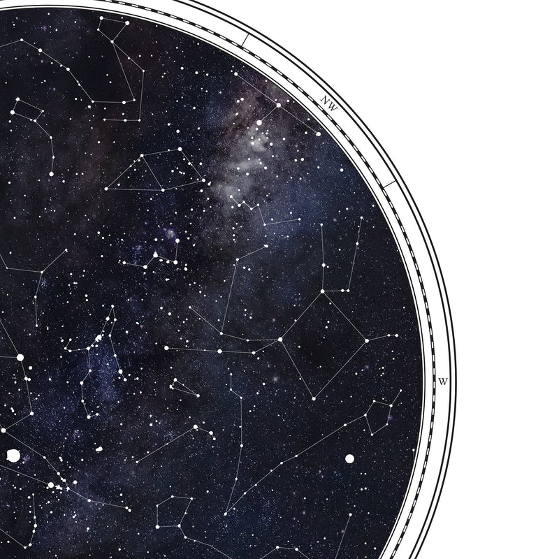 Personalised Star Map Print, Night Sky Print, Star Chart Poster or Canvas - Anniversary Gift - HDR WHITE CIRCULAR
