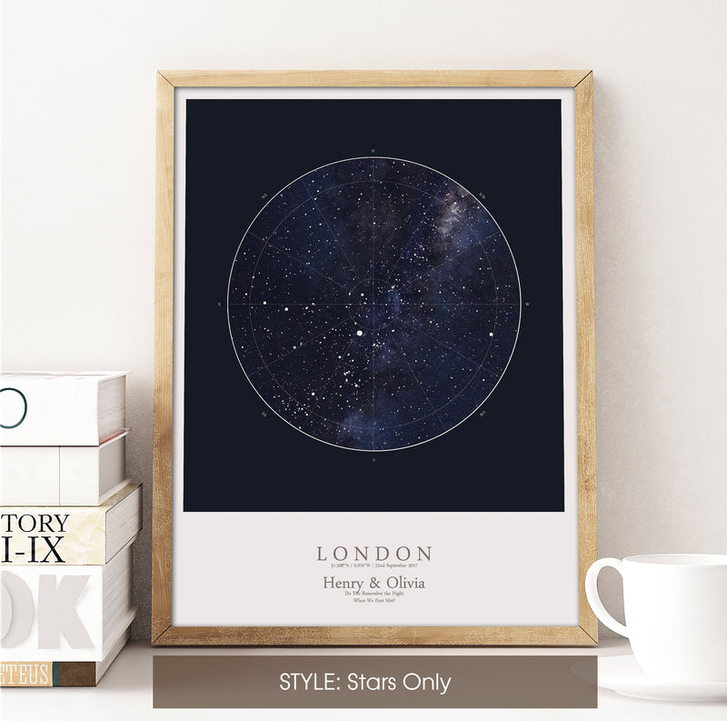 Custom Star Map Print, Night Sky Print, Star Chart Poster or Canvas - Anniversary Gift - HDR BLUE SQUARE