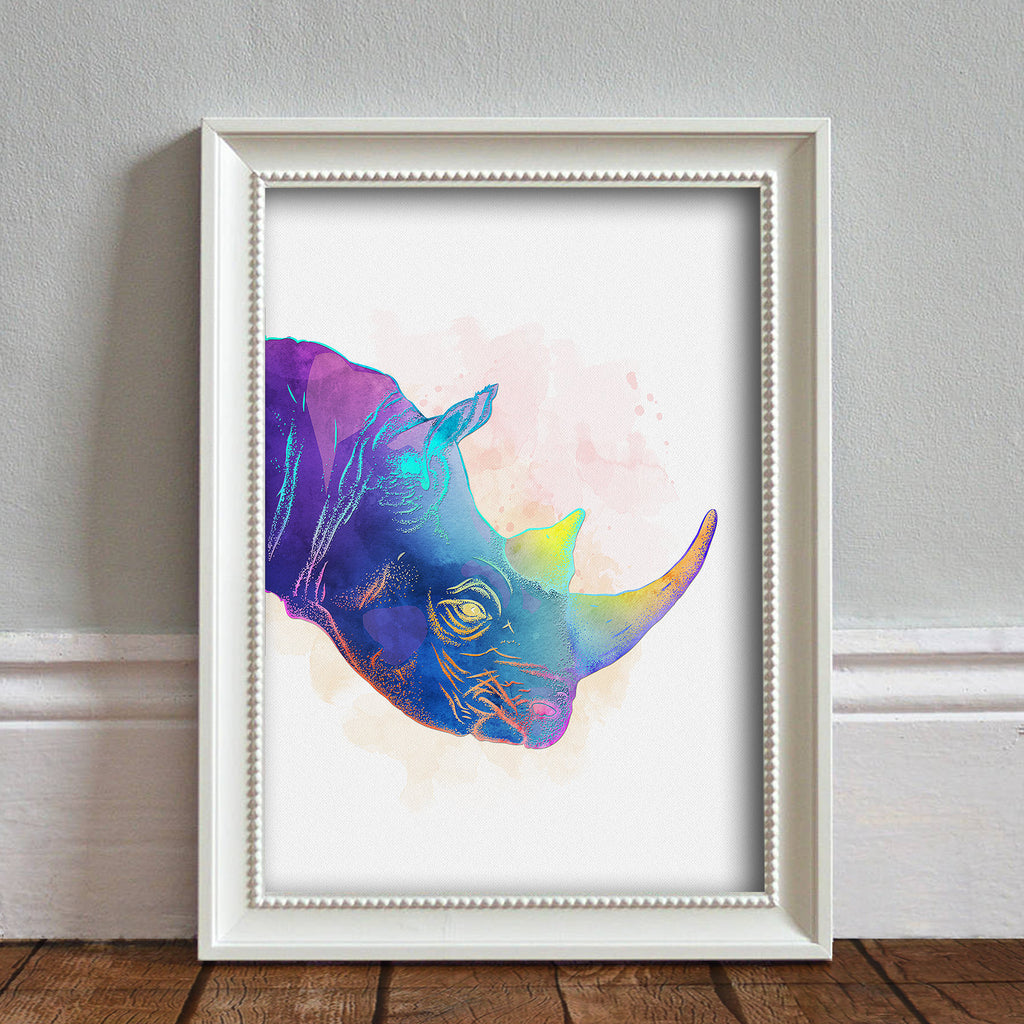 Rhinoceros Head: Watercolour Print For Nursery, Home Decor - Africa Animal Illustration Series