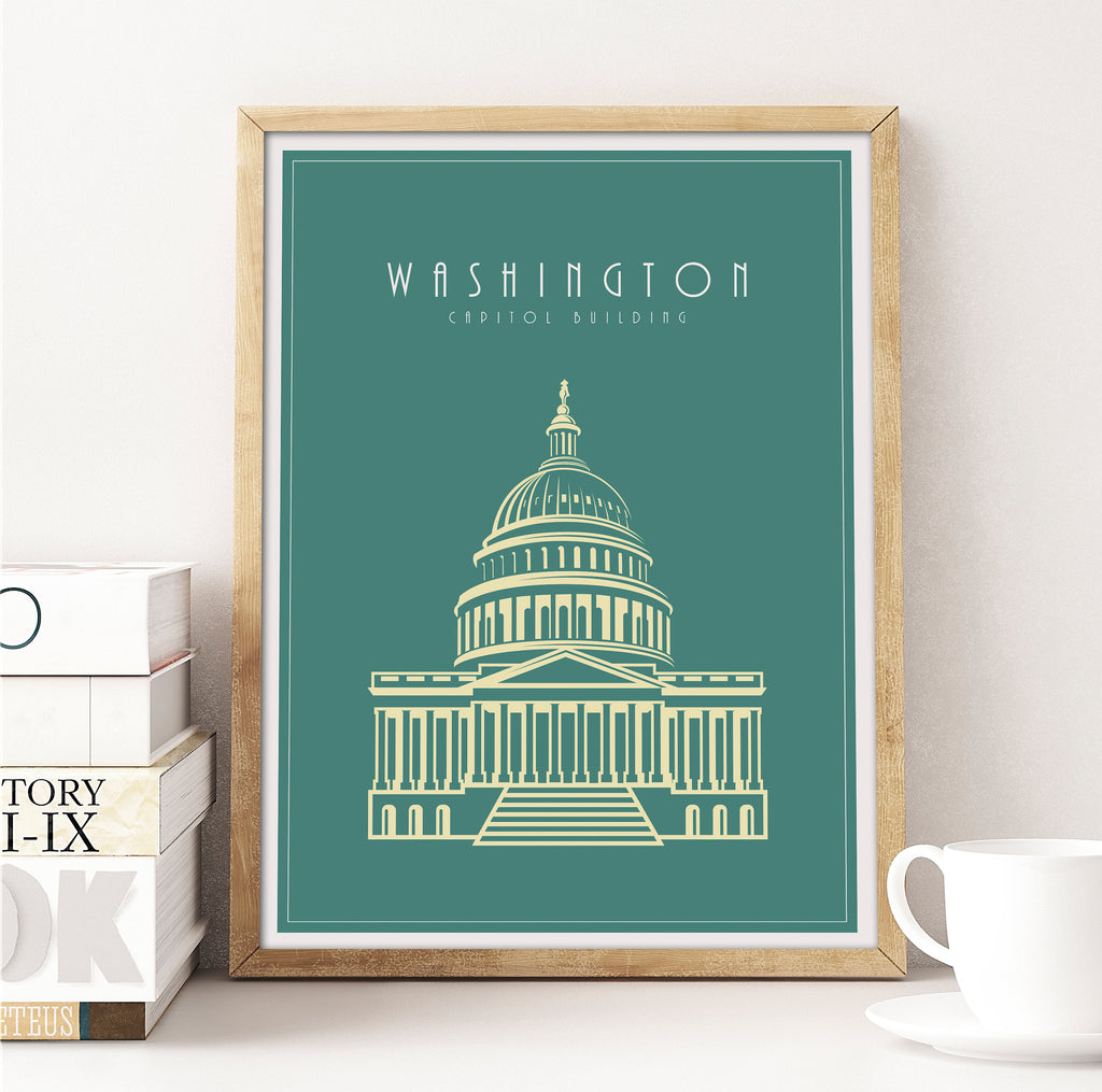 Washington, Capitol Building: Travel Poster, World Landmarks Print