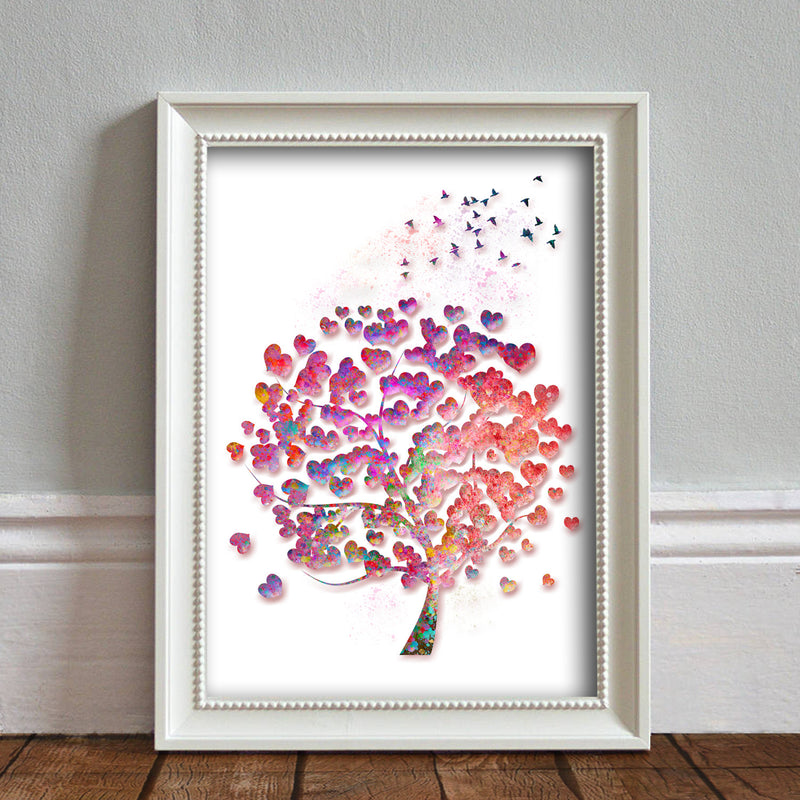 Tree Watercolor Rainbow Hearts: Watercolour Print For Nursery, Home Decor - Spash Art Series