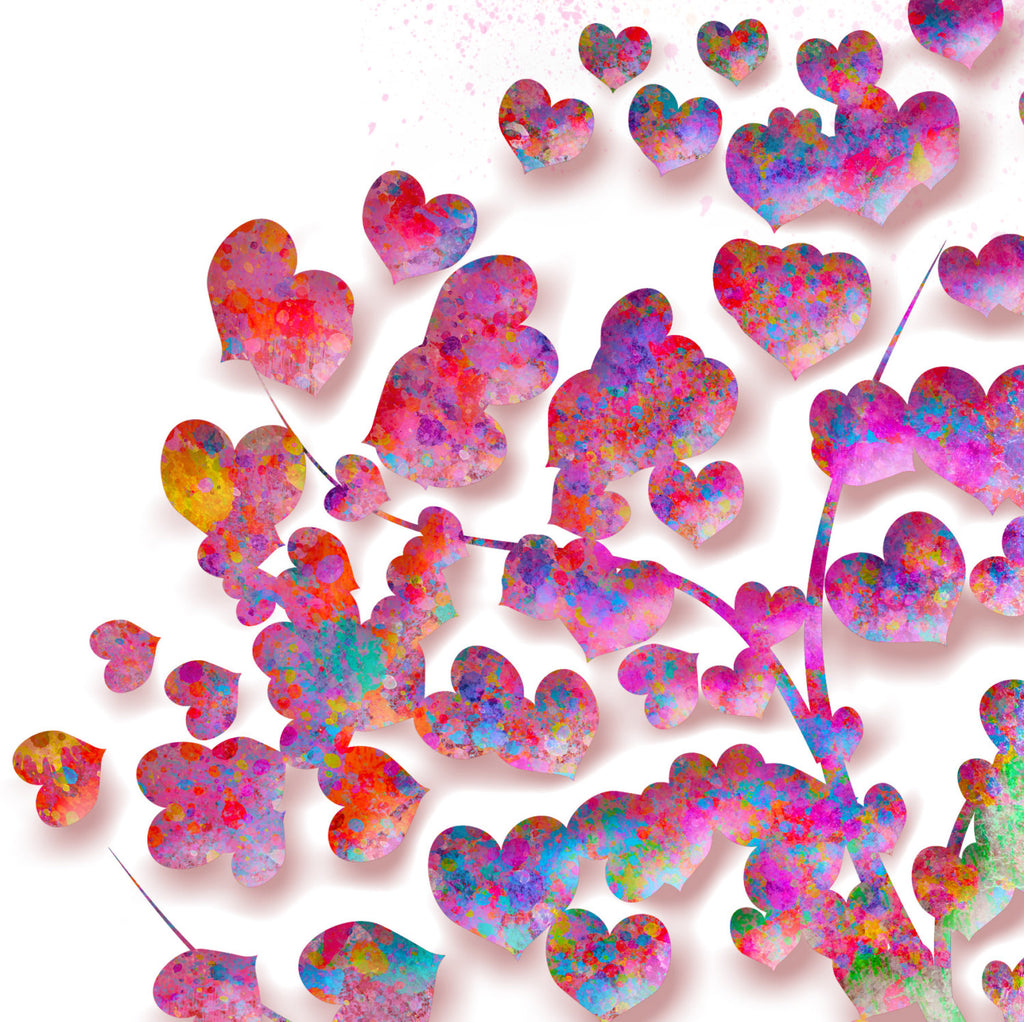 Tree Watercolor Rainbow Hearts: Watercolour Print For Nursery, Home Decor - Spash Art Series