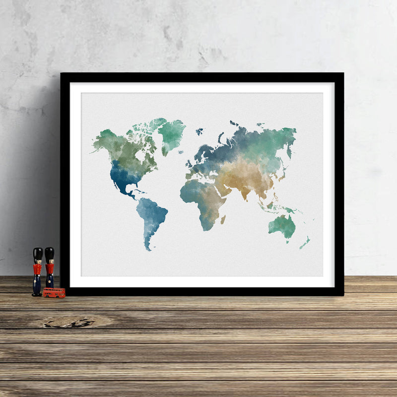 World Map: Watercolor Illustration Wall Art