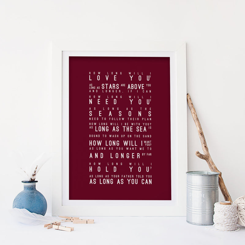 Ellie Goulding How Long Will I Love You Inspired Lyrics Typography Print