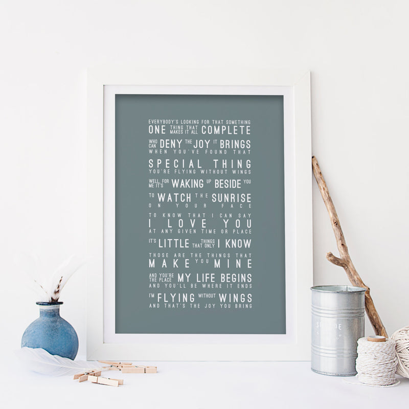 Westlife Flying Without Wings Inspired Lyrics Typography Print