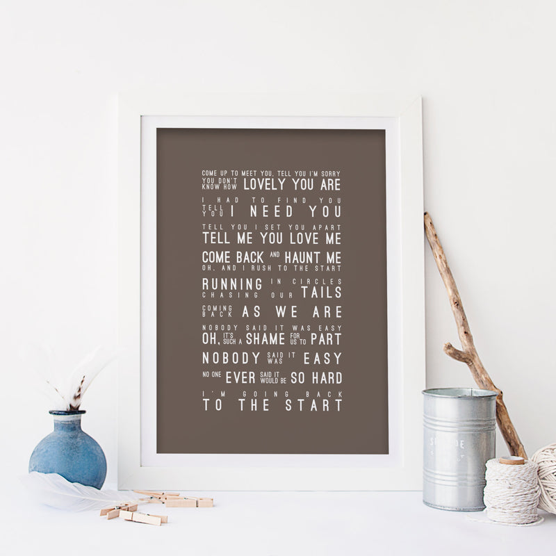 Coldplay The Scientist Inspired Lyrics Typography Print