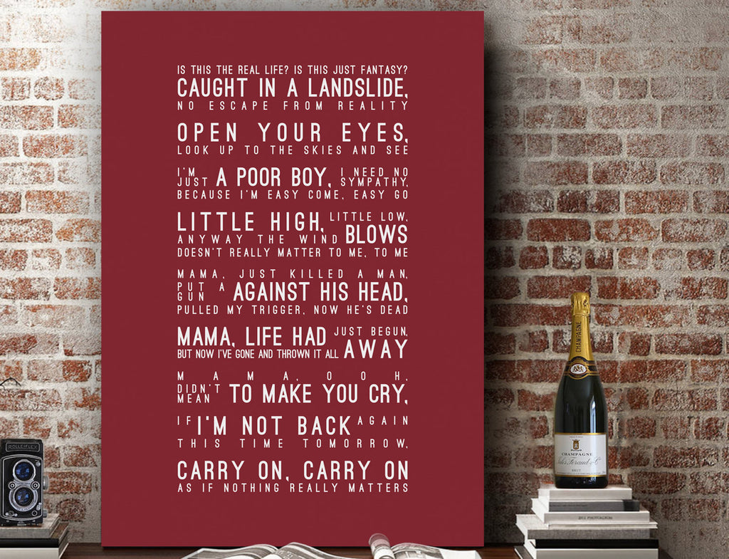 Queen Bohemian Rhapsody Inspired Lyrics Typography Print